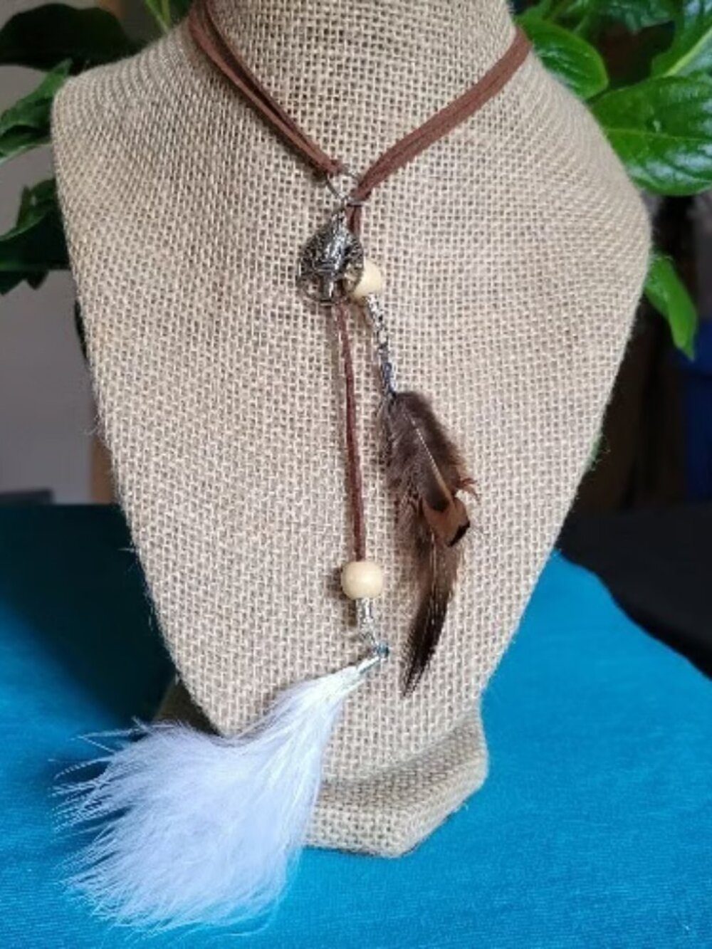 Brown Black Lasso Necklaces with Feathers and Charms